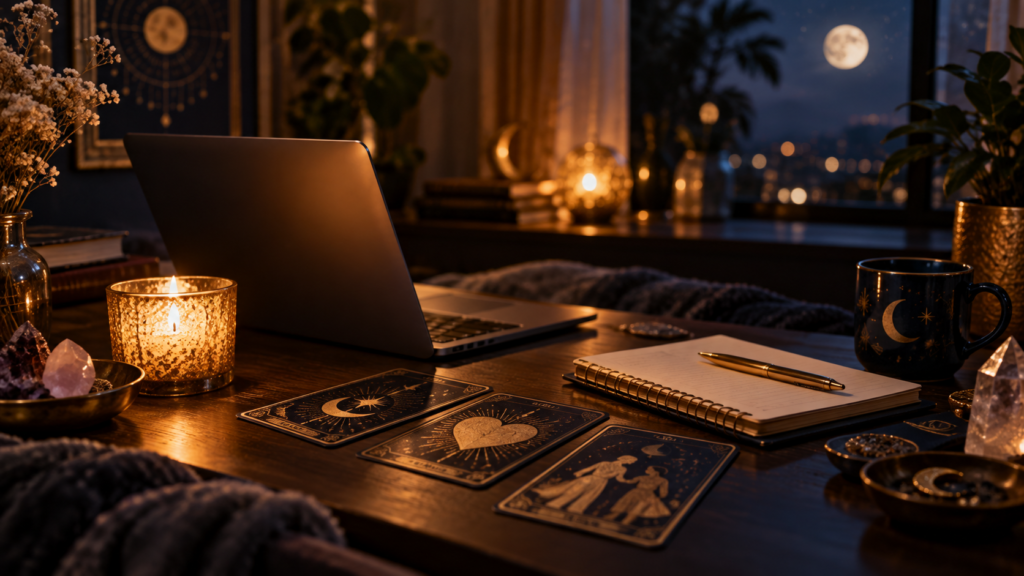 comparing an online psychic reading with personal tarot reflection